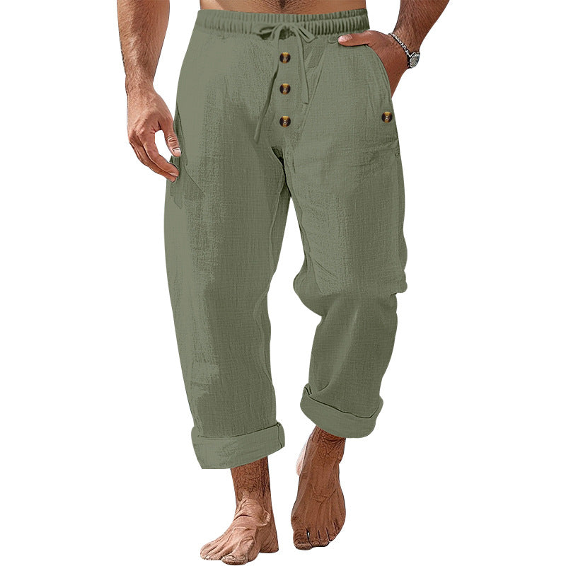 Men's casual linen pants with elastic waistband and practical pockets Lisslune