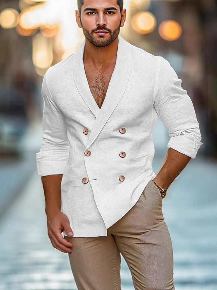 Men's elegant linen blazer with double button placket Lisslune