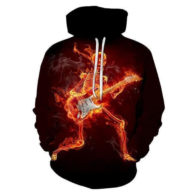 Men's hooded shirt with vibrant tiger design and fiery accents Lisslune