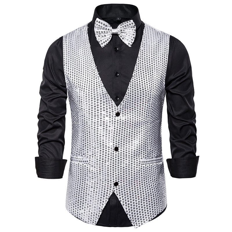 Men's shimmering sequin waistcoat with matching bow tie Lisslune