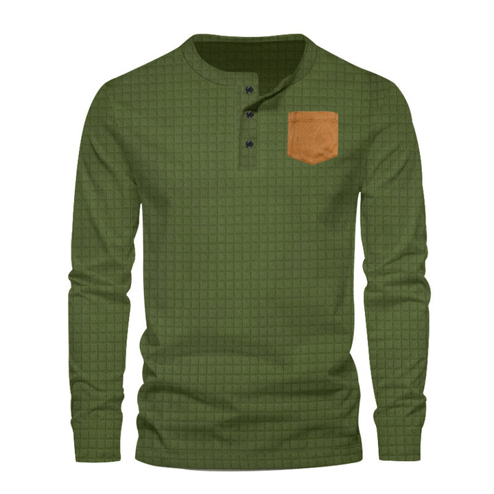 Men's long-sleeve shirt with textured design and leather application Lisslune