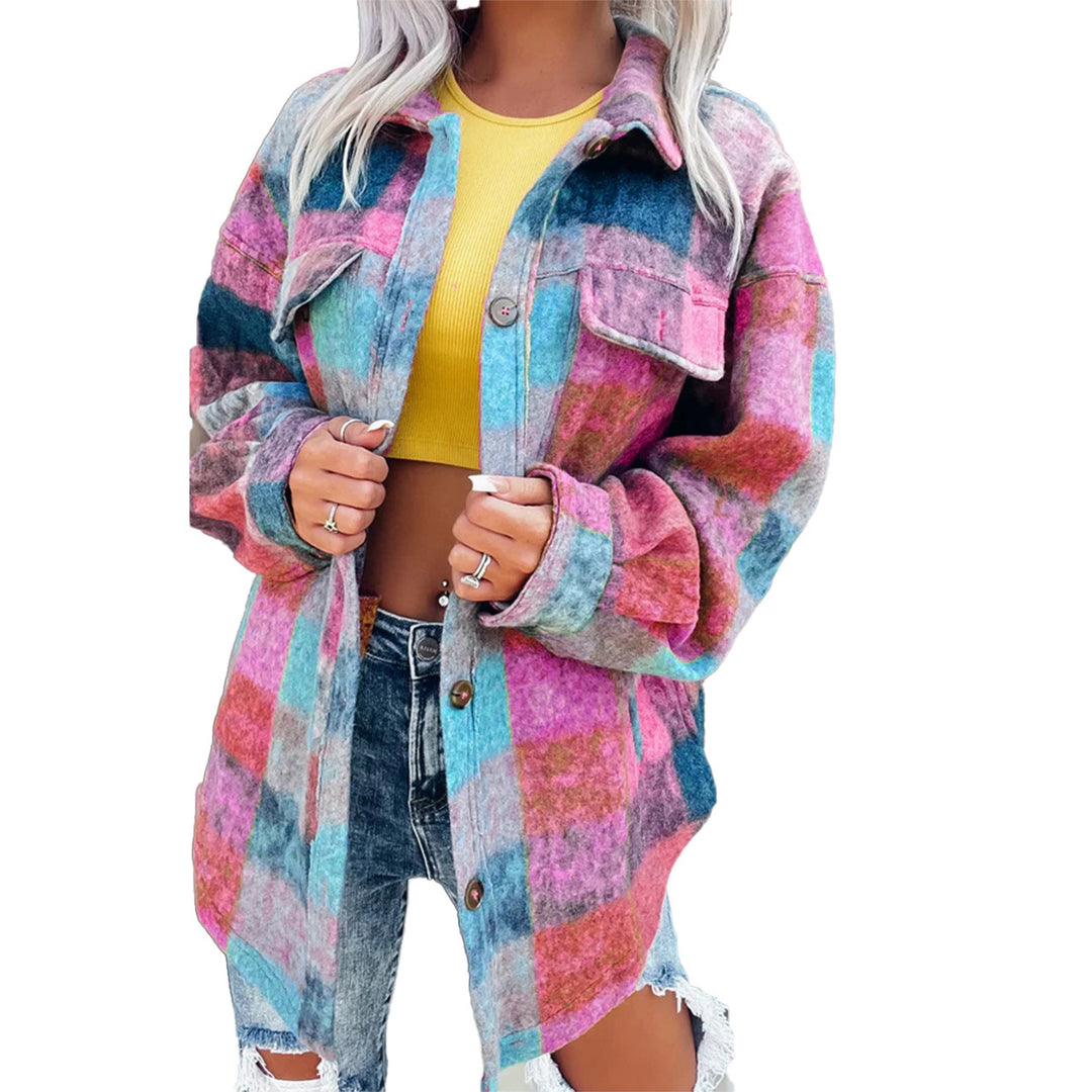Women's Check Oversized Shirt Jacket made of soft wool material with practical pockets Lune London