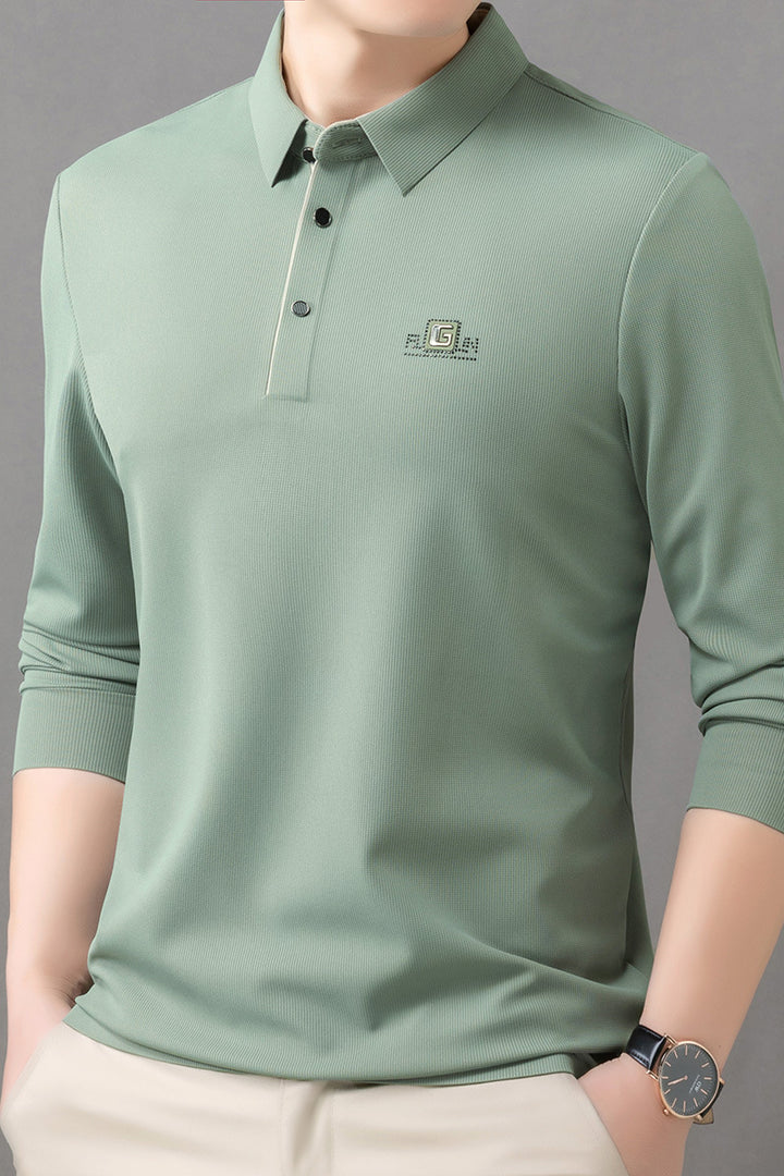 Men's Breathable Long Sleeve Polo Shirt with Modern Collar Lisslune