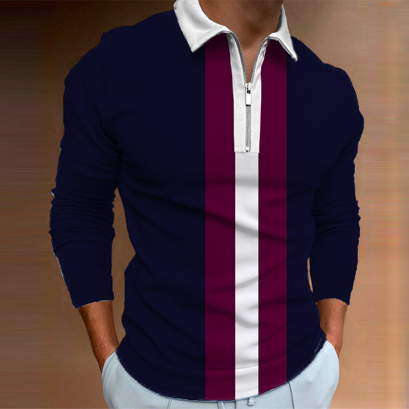 Men's Long Sleeve Tennis Top with Modern Zipper and Eye-Catching Color Block Lisslune