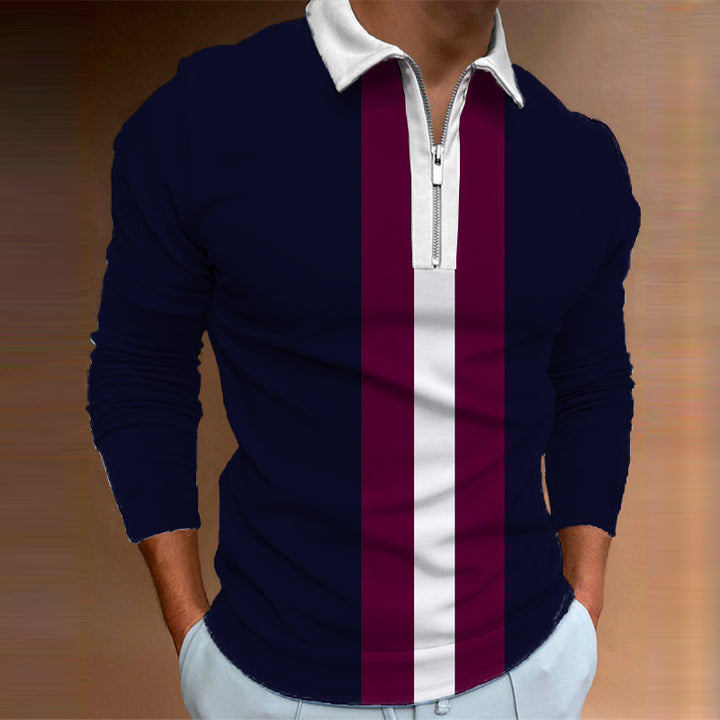 Men's Long Sleeve Tennis Top with Modern Zipper and Eye-Catching Color Block Lisslune