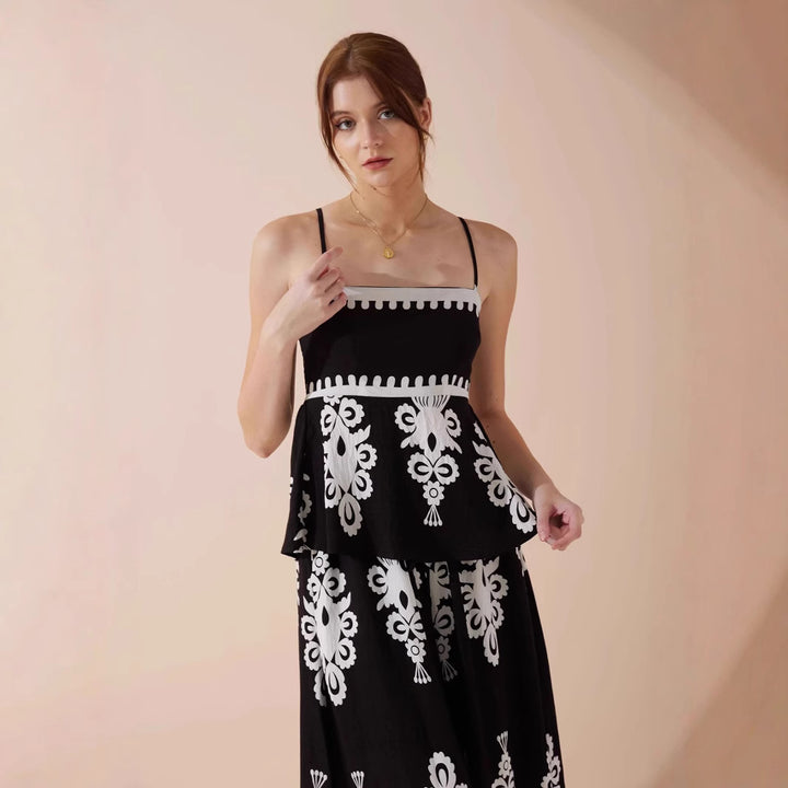 Ladies Peplum Top with delicate straps and artistic pattern Lune London