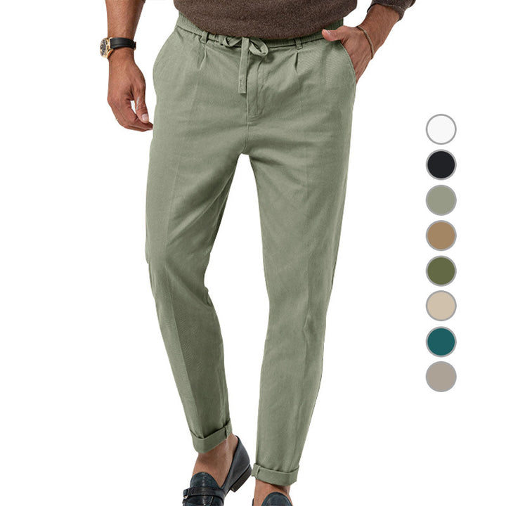 Men's Elegant Linen Pants with Elastic Waistband and Practical Pockets Lisslune