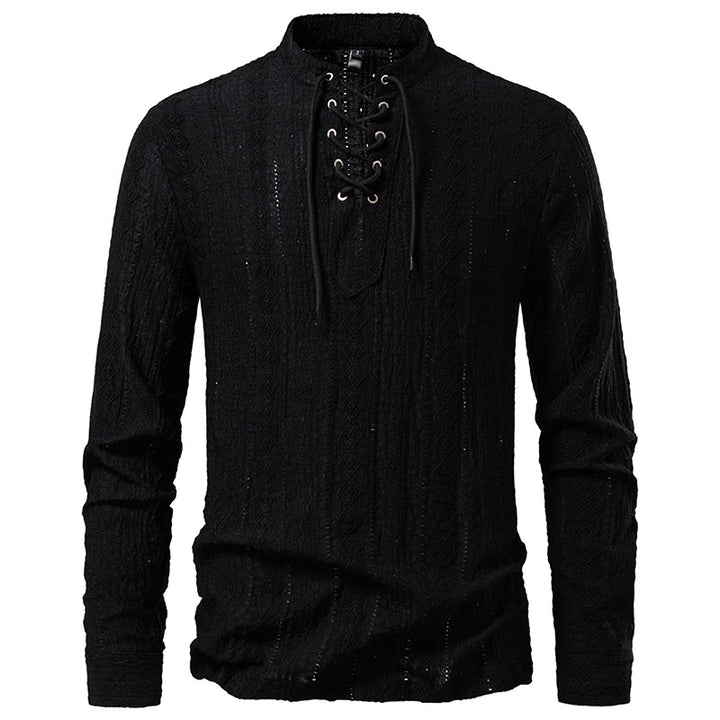 Men's long sleeve shirt with unique textured pattern and drawstring Lisslune