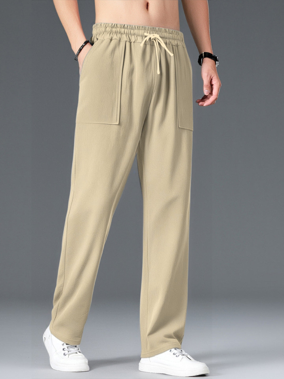 Men's Comfortable Leisure Pants with Elastic Waistband and Side Pockets Lisslune