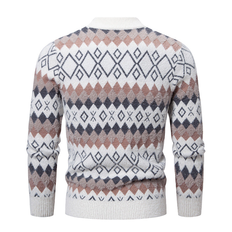 Men's knit sweater with geometric pattern and high collar Lisslune
