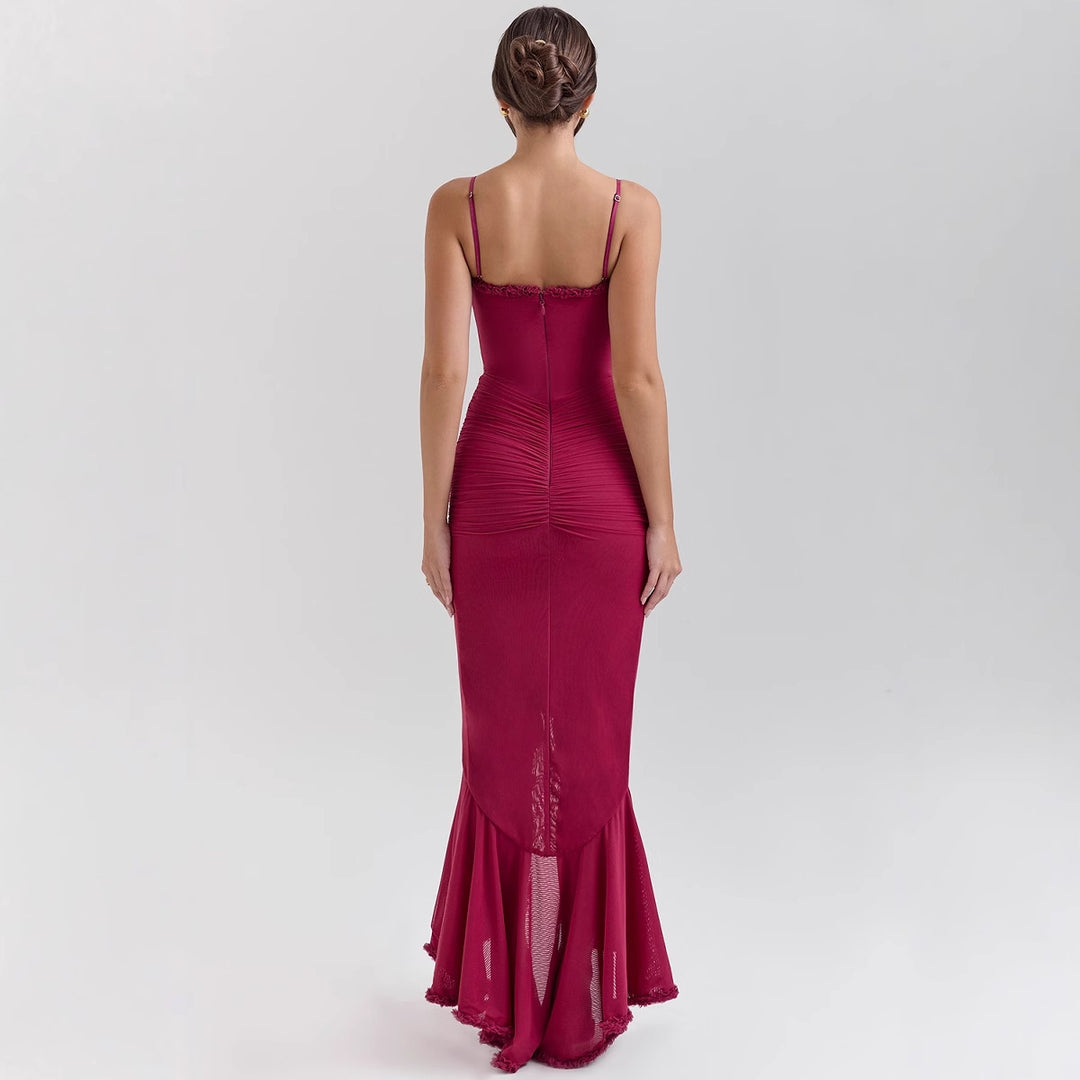 Women Bodycon Evening Dress with Ruffles and Side Slit Lisslune