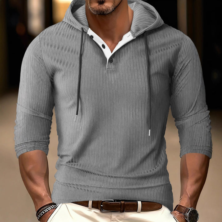 Men's Athletic Long Sleeve Hoodie with Textured Surface Lisslune