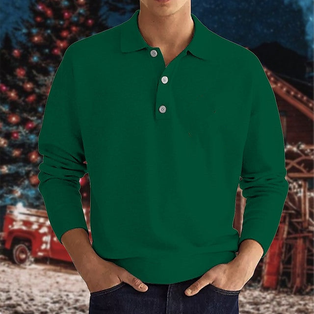 Men's long-sleeve polo shirt made of high-quality cotton blend with button placket and casual fit Lisslune