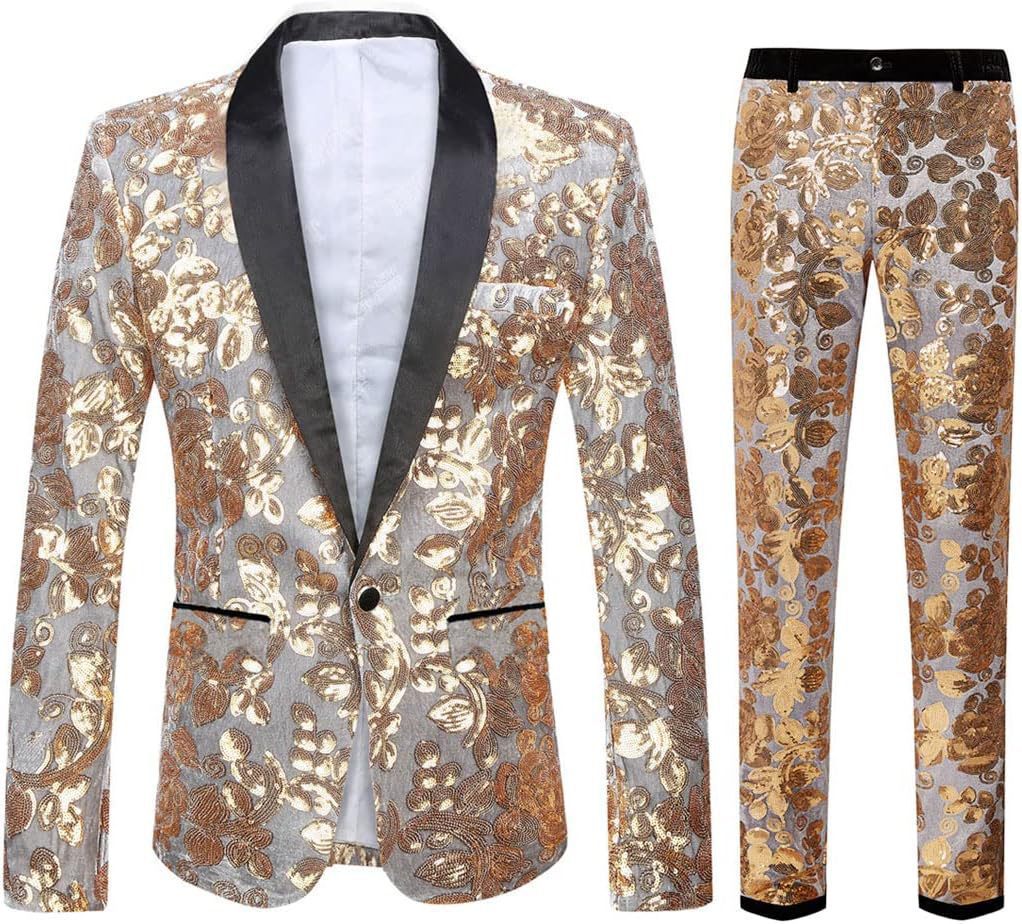 Men's elegant velvet suit with shiny sequin pattern Lisslune