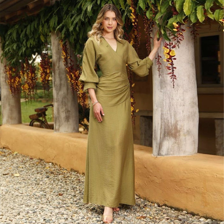 Women’s maxi dress with ruched wrap design and voluminous sleeves Lisslune