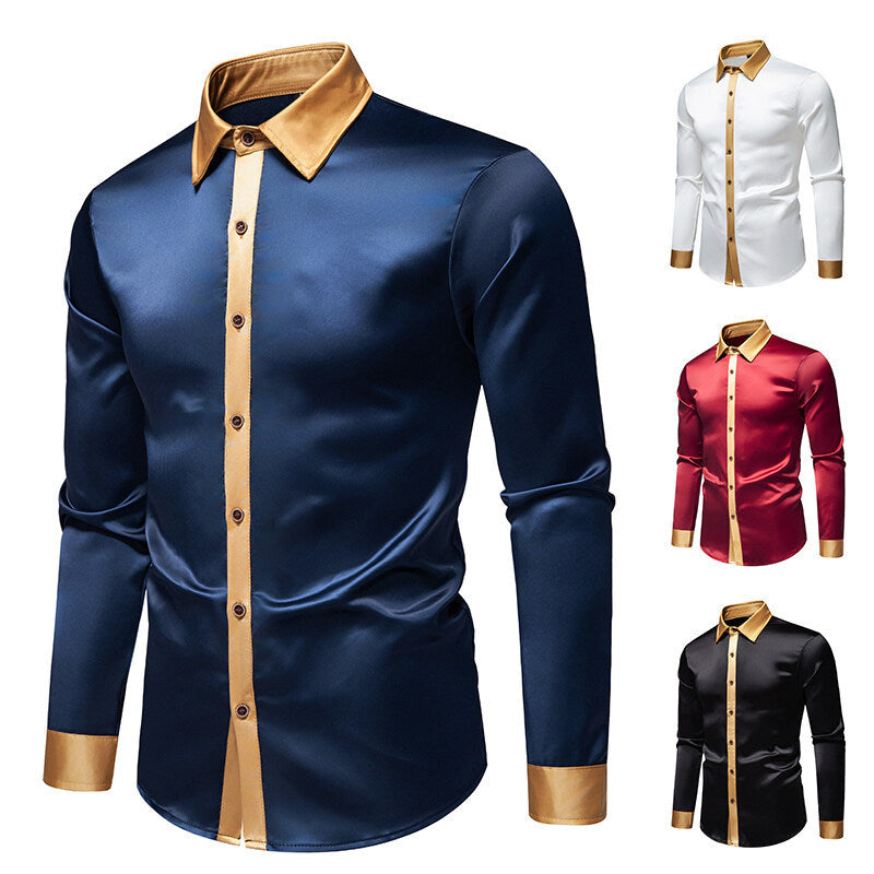 Men's Elegant Long Sleeve Shirt with Contrasting Collar and Button Details Lisslune