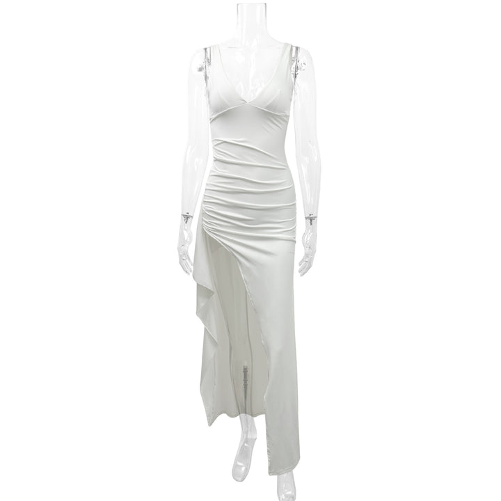 Damen Figurumspielendes Abendkleid mit tiefem V-Ausschnitt und asymmetrischem Schlitz Lisslune