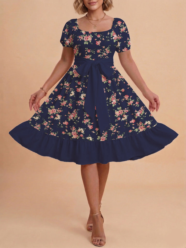 Women's floral dress with adjustable belt and voluminous sleeves Lisslune