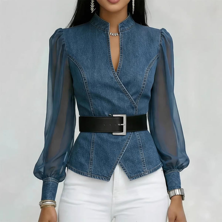 Women’s jeans blouse with transparent sleeves and tailored design Lisslune