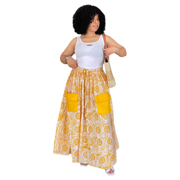 Women's maxi skirt with practical patch pockets and playful pattern Lisslune