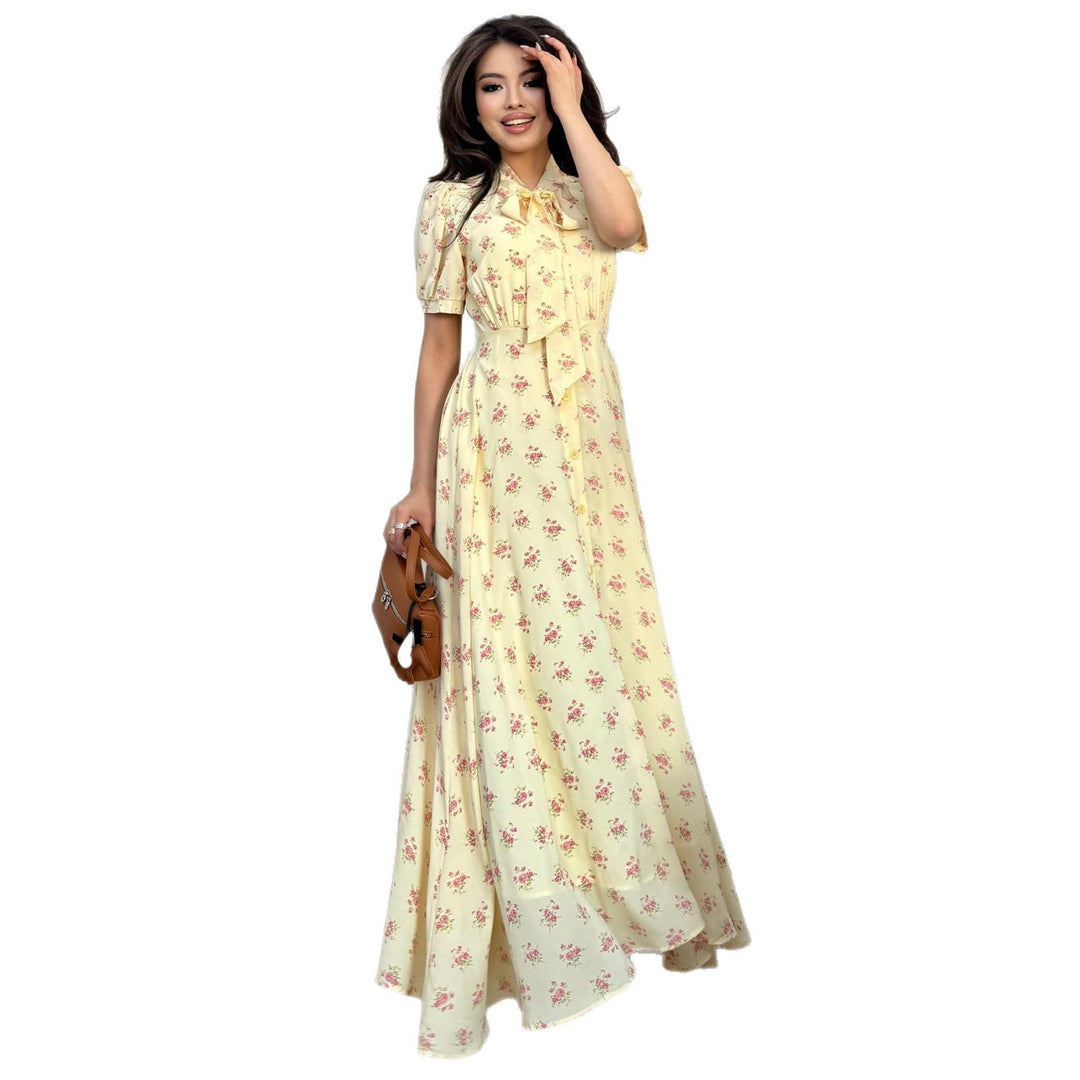 Women's maxi dress with elegant bow tie and romantic flower pattern Lisslune