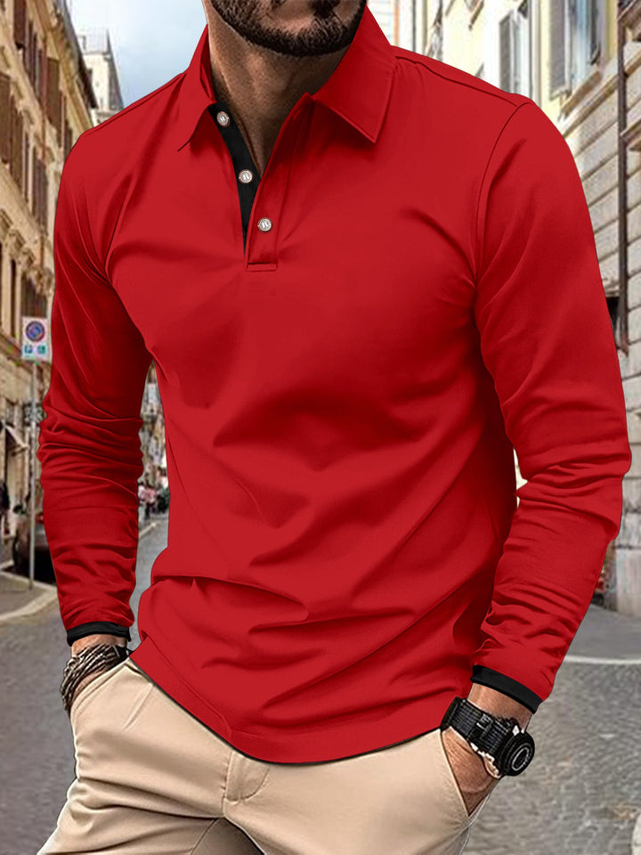 Men's Long Sleeve Polo Shirt with Stylish Collar and Elegant Button Details Lisslune