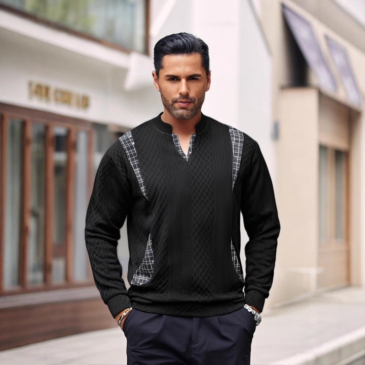 Men's knitted sweater with fashionable check elements Lisslune