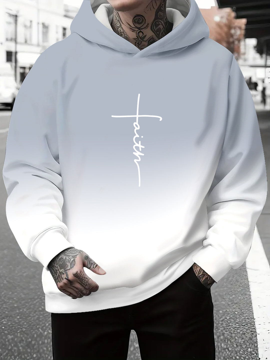 Men's hoodie with subtle gradient look and inspiring lettering Lisslune