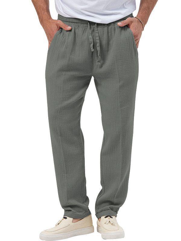 Men's casual linen pants with elastic waistband and practical side pockets Lisslune