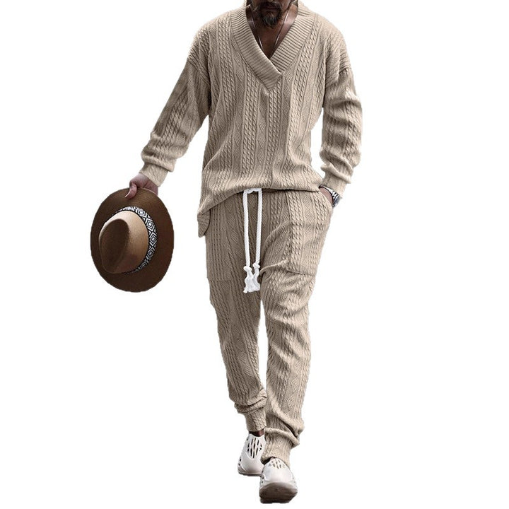Men's casual knit suit with trendy V-neck Lisslune