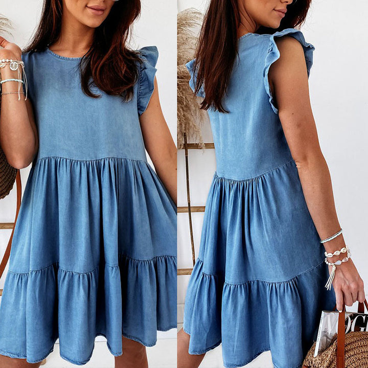 Women's short-sleeve dress in a casual A-line cut with a voluminous skirt Lisslune