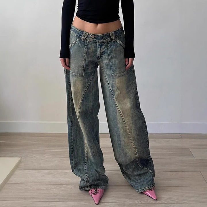 Damen weite Jeans mit lässigem Schnitt und einzigartigem Design Lisslune