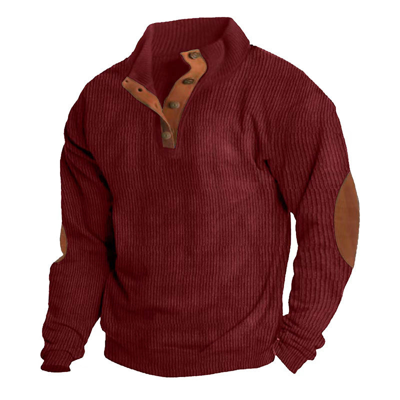 Men's high-quality sweater with button placket and stylish leather applications Lisslune