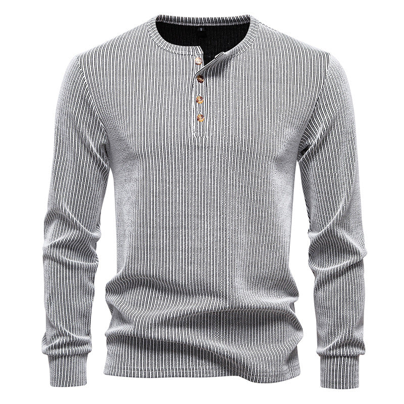 Men's Long Sleeve Henley Shirt with Textured Stripe Pattern Lisslune