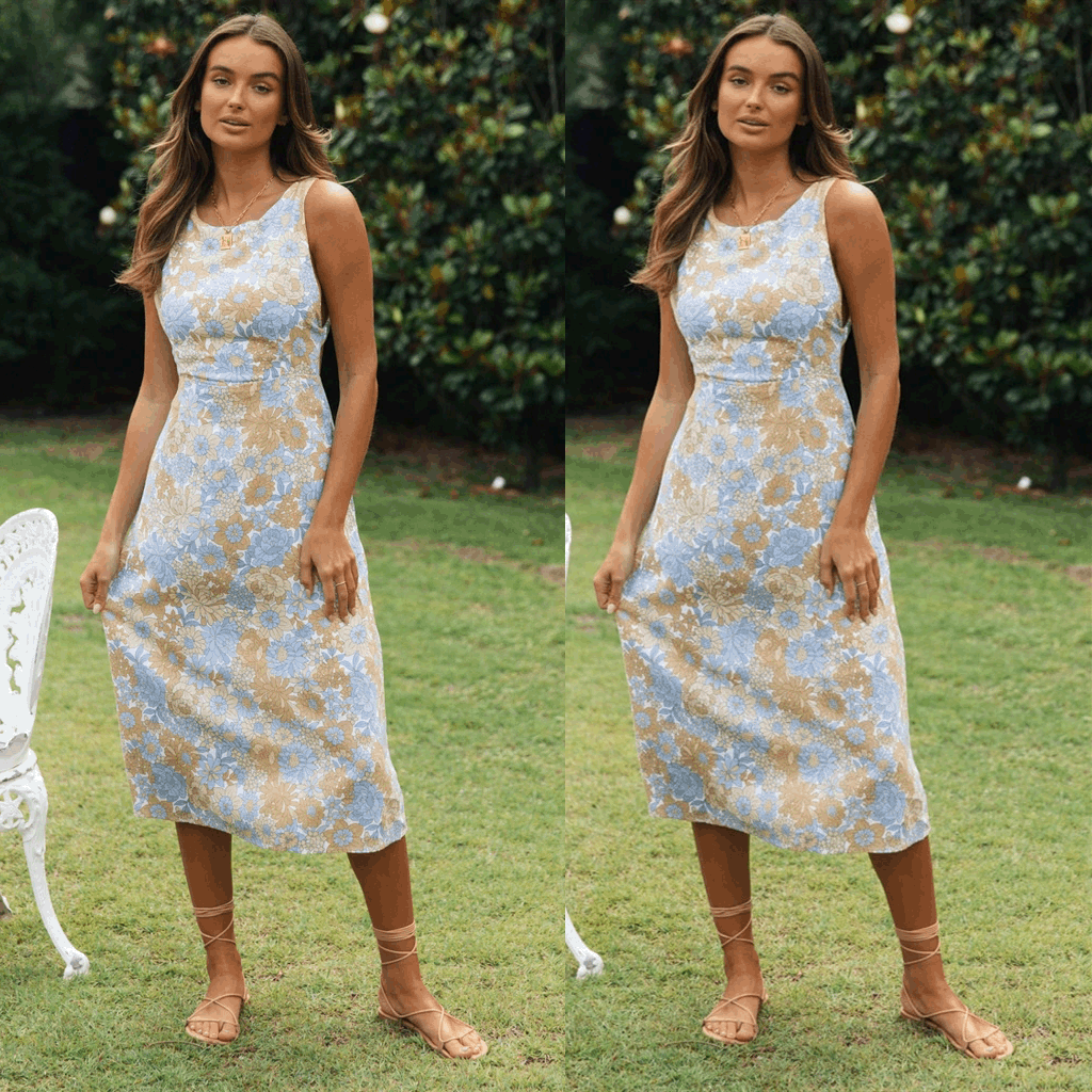 Women's midi dress with floral design and narrow waistband Lune London