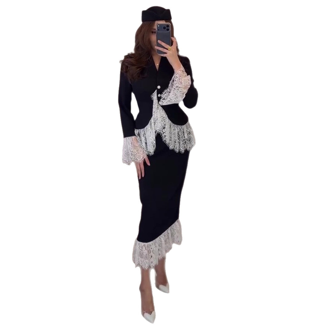 Ladies Elegant Blazer with Lace Accents Lisslune
