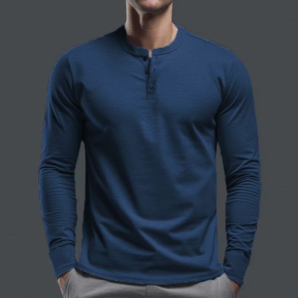 Men's Long Sleeve Shirt with Button Placket made of Comfortable Cotton Blend Lisslune
