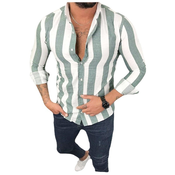 Men's long-sleeve shirt with modern stripe pattern and stylish details Lisslune