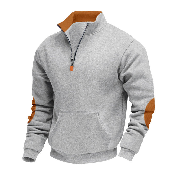 Men's High-Quality Stand Collar Sweater Made of Breathable Material with Zipper and Contrast Accents Lisslune