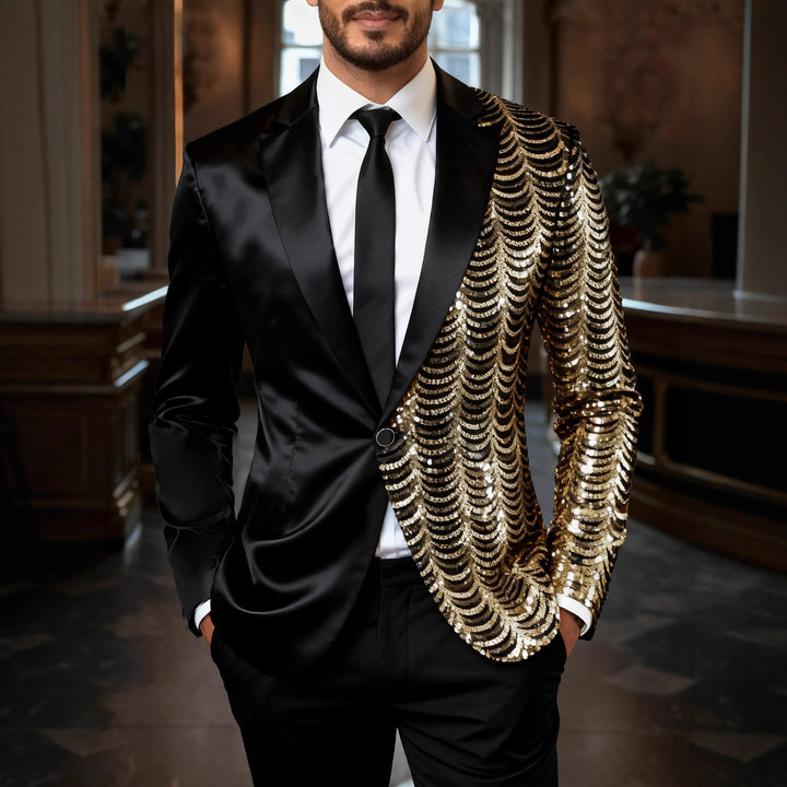 Men's elegant glitter blazer with asymmetrical design Lisslune