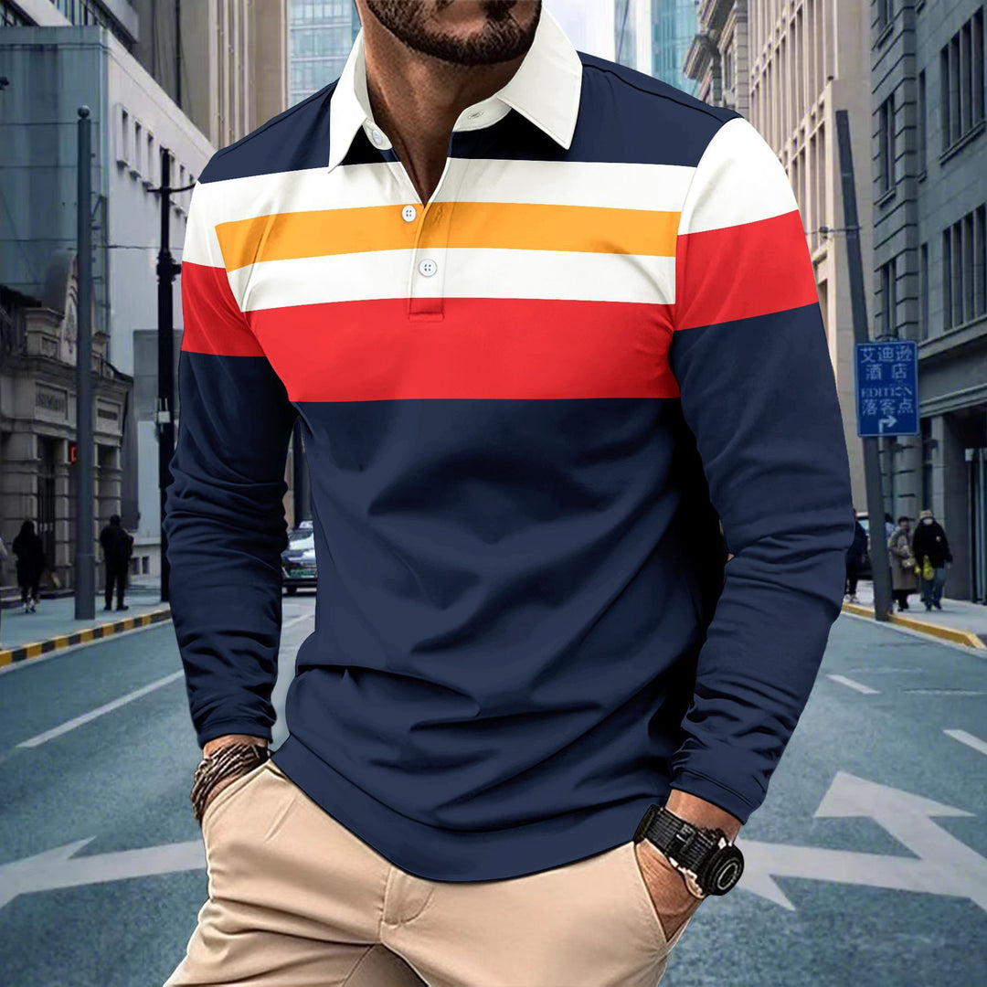 Men's Sporty Long Sleeve Shirt with Colorful Stripes Lisslune