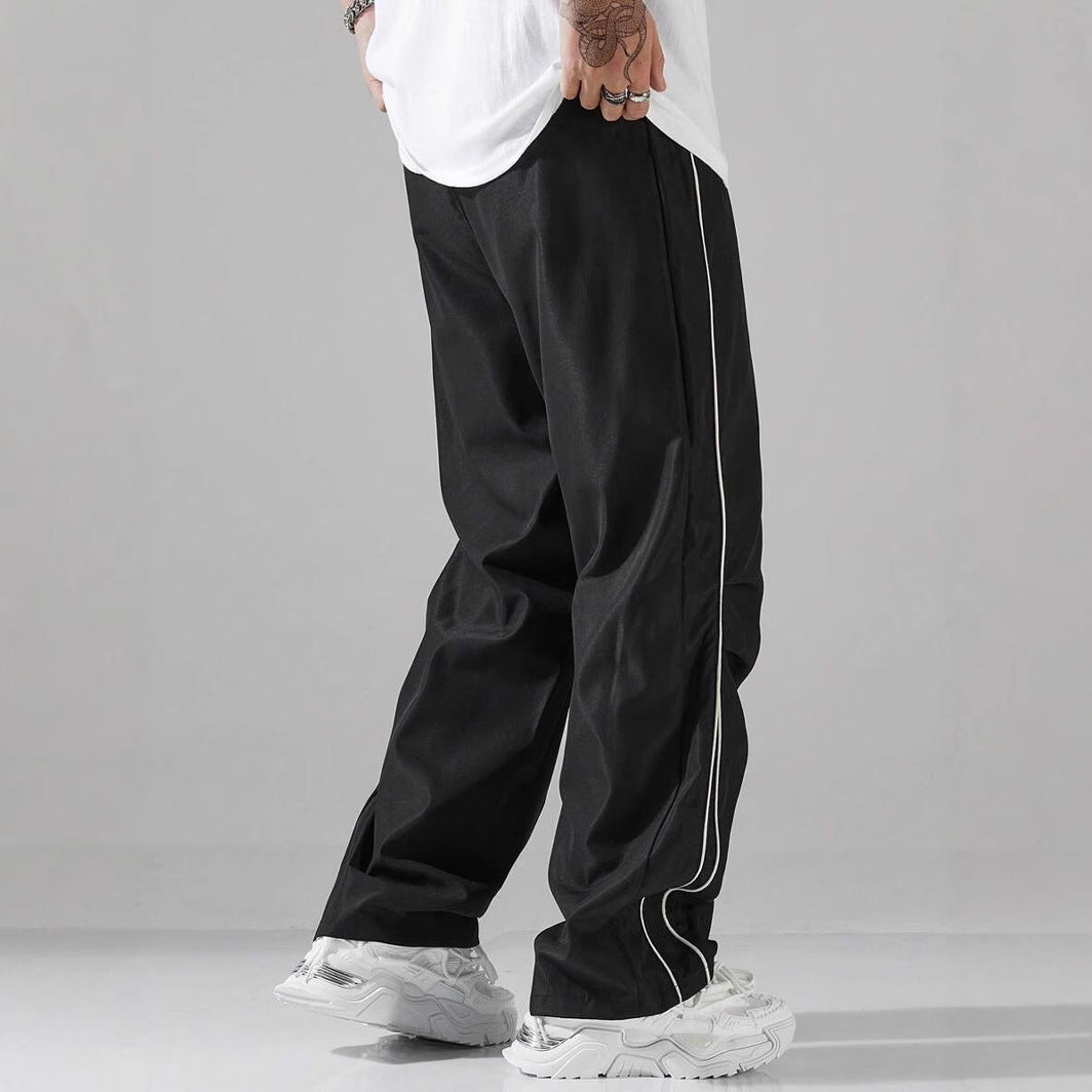Men's Breathable Casual Pants with Side Stripe and Elastic Waistband Lisslune
