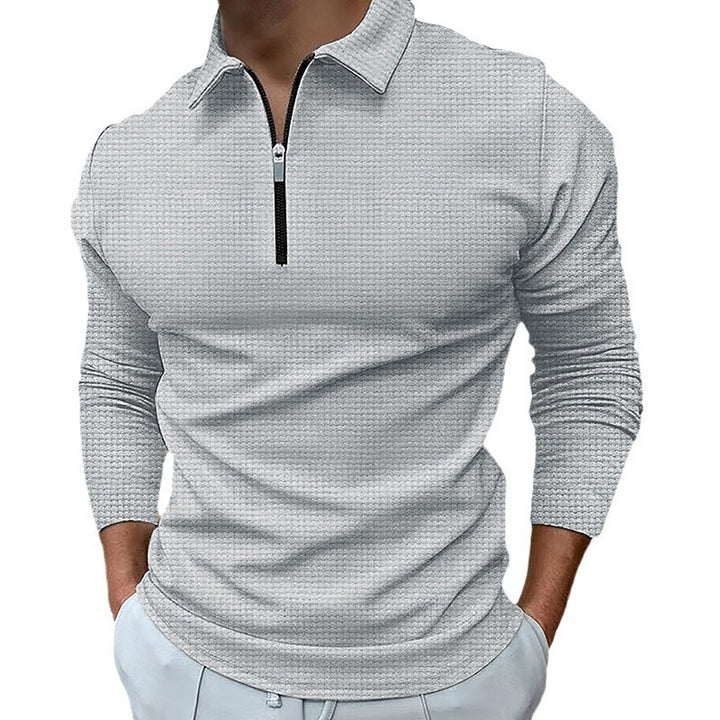 Men's Long Sleeve Polo Shirt with Modern Zipper and Breathable Structure Lisslune