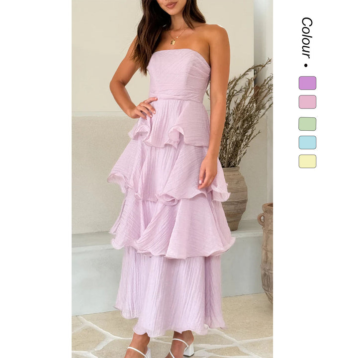 Women’s maxi dress with voluminous ruffles and off-the-shoulder design Lune London
