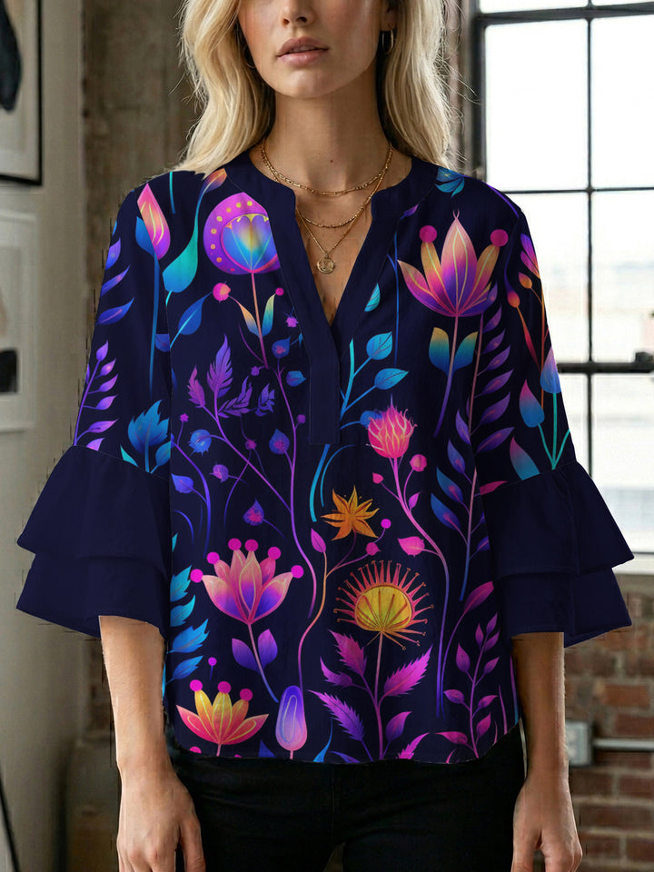 Women's blouse shirt with voluminous sleeves and floral pattern Lisslune