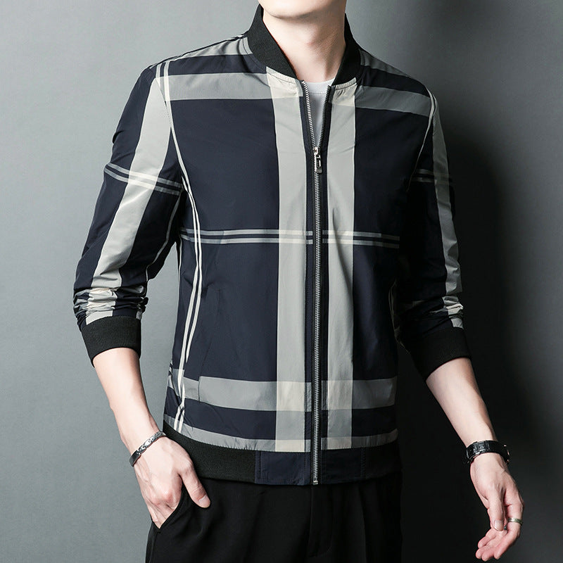 Men's stylish bomber jacket with check pattern and elastic cuffs Lisslune