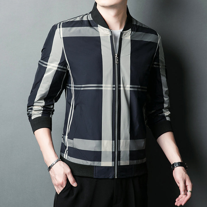Men's stylish bomber jacket with check pattern and elastic cuffs Lisslune