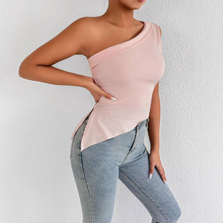Damen asymmetrisches Top mit schulterfreiem Design und eleganter Drapierung Lisslune
