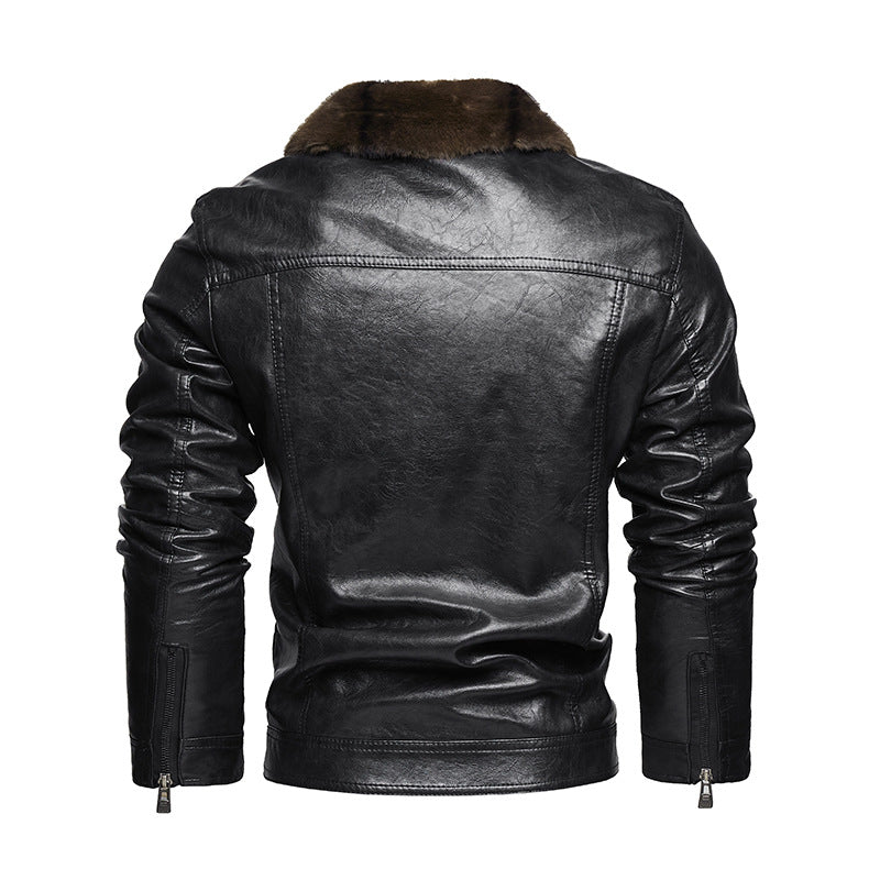 Men's Casual Synthetic Leather Jacket with Padded Collar Lisslune