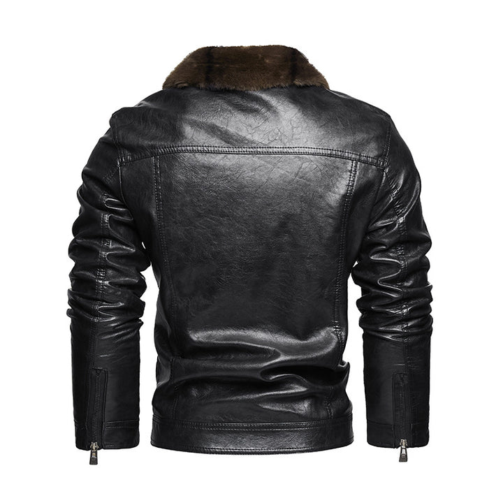 Men's Casual Synthetic Leather Jacket with Padded Collar Lisslune